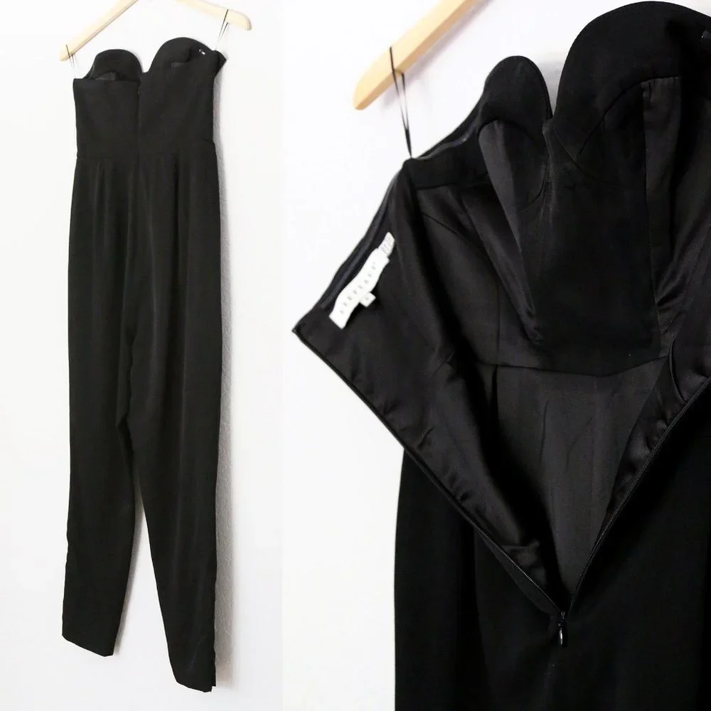 Keepsake Hearts On Fire Pant Suit Jumpsuit S Black Strapless Corset Pocket $190 - Picture 13 of 16